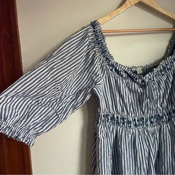 Banana Republic Striped Off-Shoulder Blue + White Cottagecore Lined Dress sz XL - Picture 3 of 6